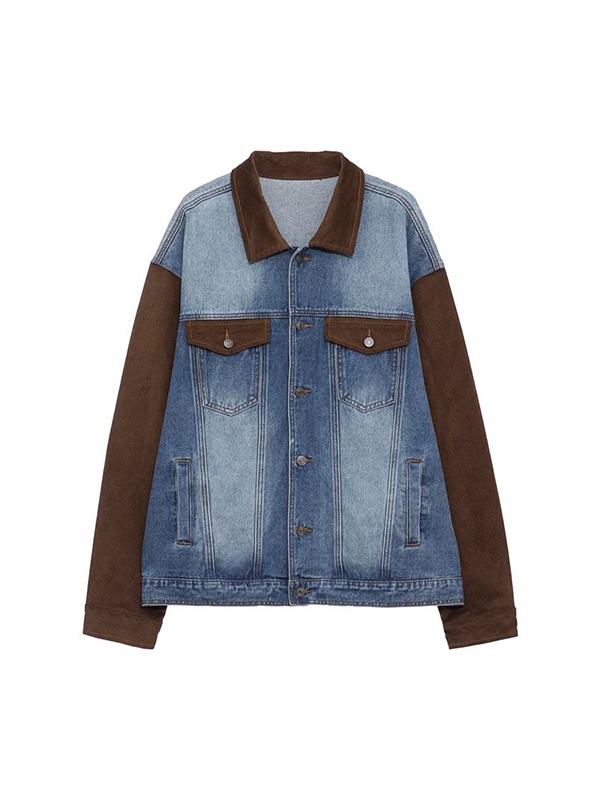 Chaqueta vaquera vintage con empalme para hombre-1