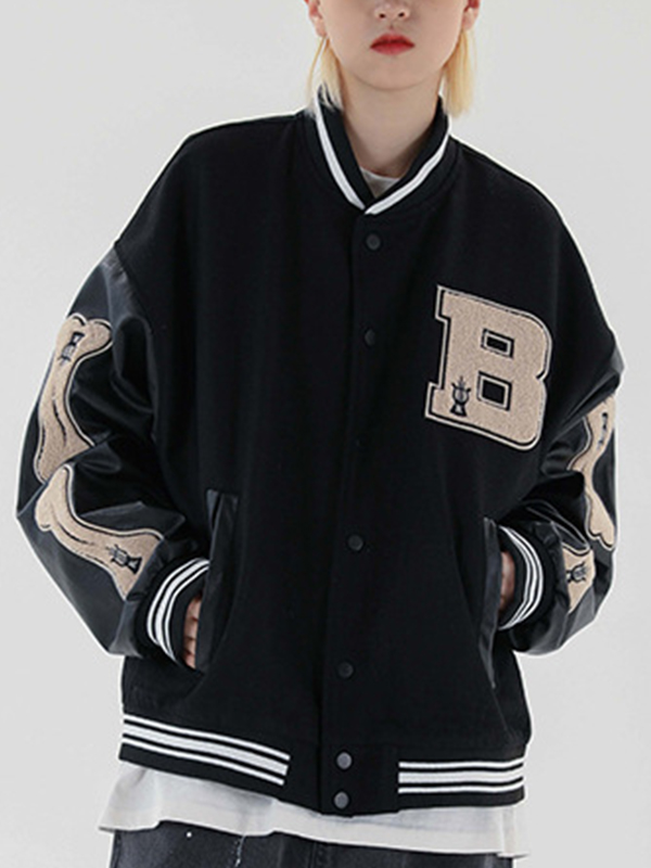 Chaqueta universitaria con bordado de toalla para hombre-4