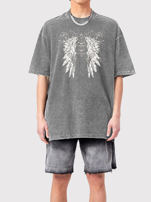 Camiseta de manga corta extragrande con estampado de alas para hombre-1