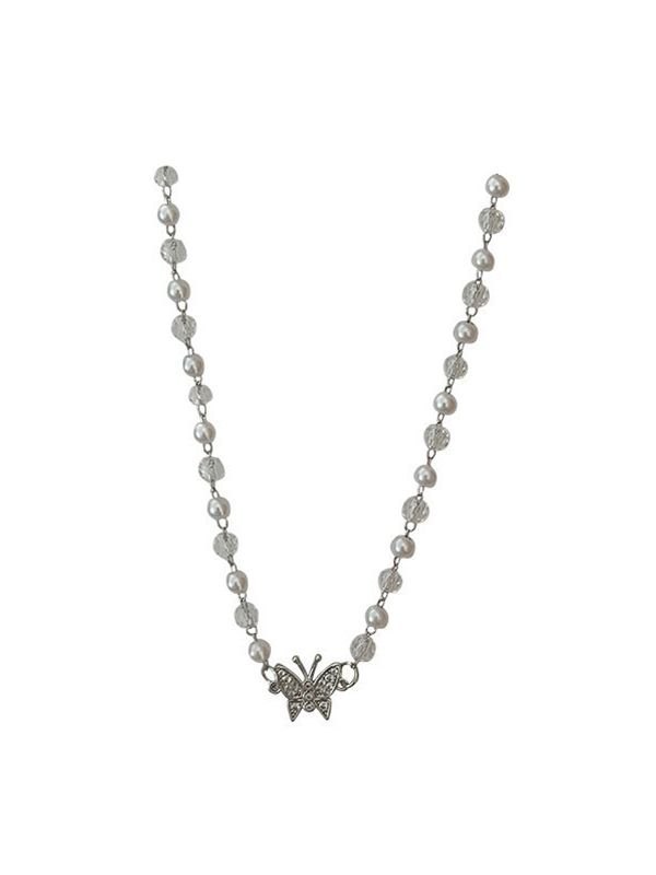 Collar de cuentas con colgante de mariposa de diamantes de imitación-5