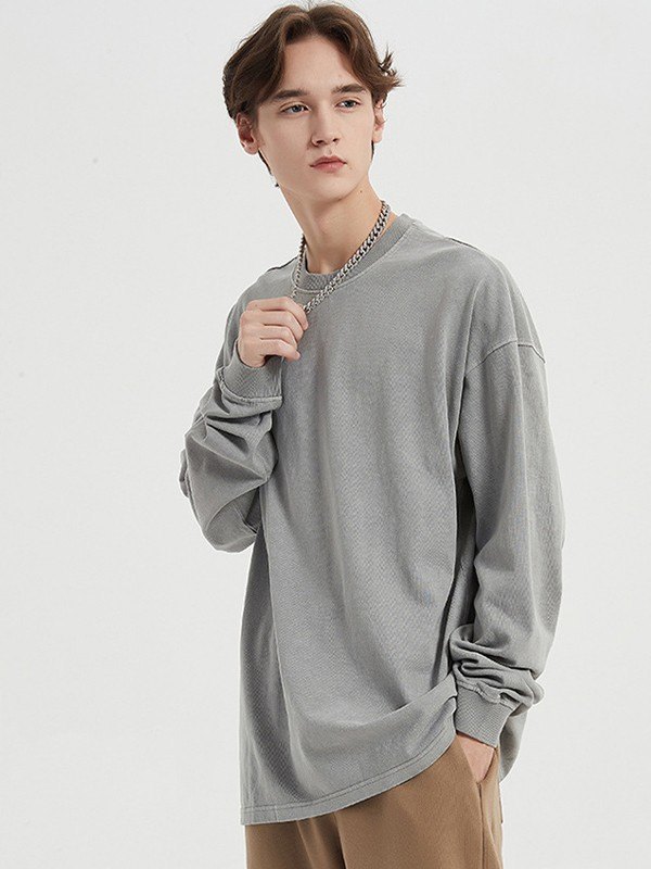 Sudadera unisex con cuello redondo y lavado vintage-2