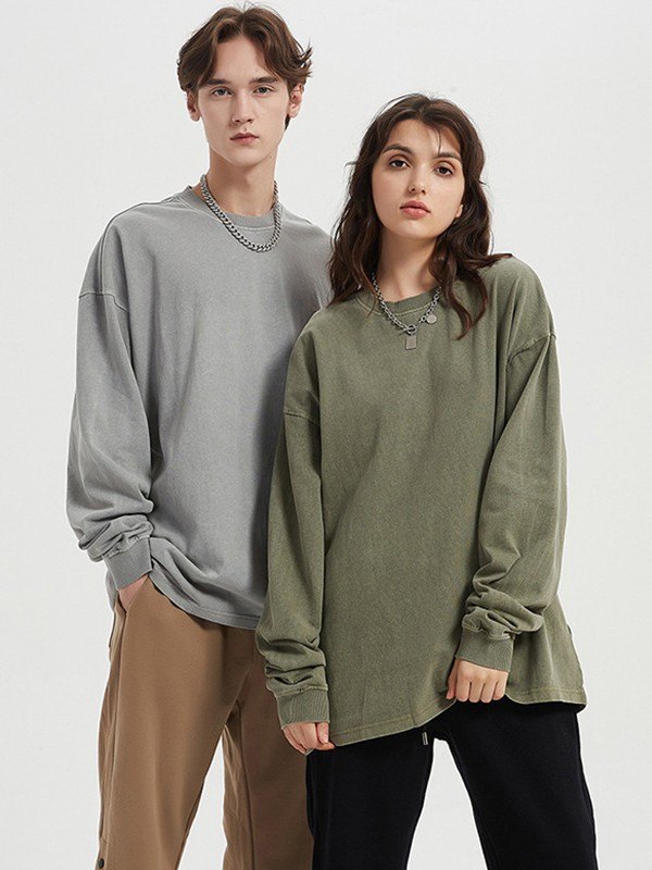 Sudadera unisex con cuello redondo y lavado vintage-1