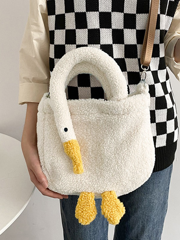 Bolso bandolera de forro polar con motivo de ganso-3
