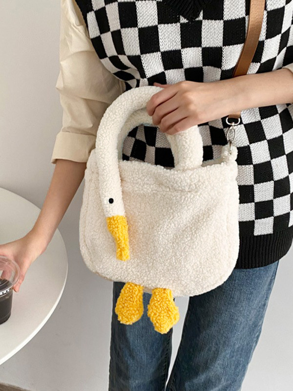 Bolso bandolera de forro polar con motivo de ganso-1