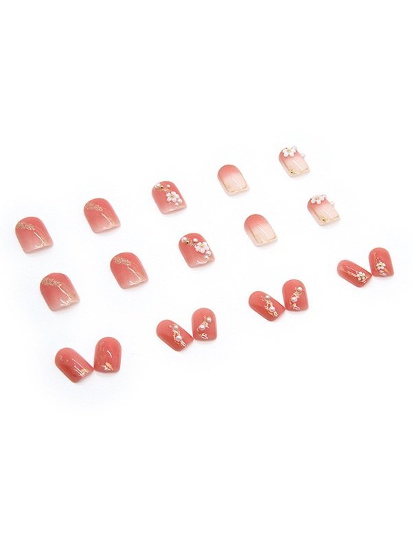 24 piezas de prensa floral de perlas de imitación en las uñas-2