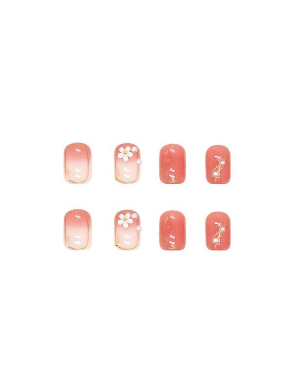 24 piezas de prensa floral de perlas de imitación en las uñas-3