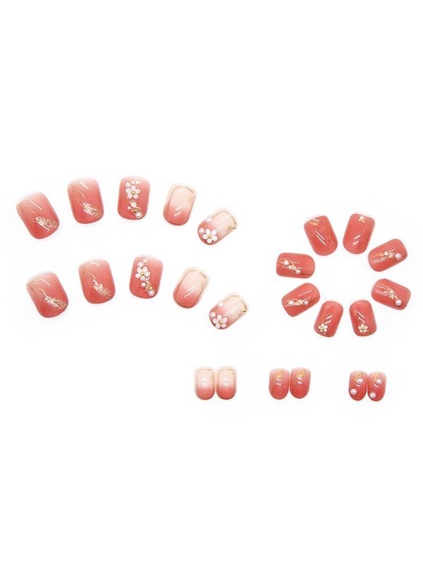 24 piezas de prensa floral de perlas de imitación en las uñas-1