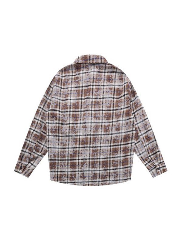 Camisa de hombre de manga larga bordada con efecto teñido anudado a cuadros-4