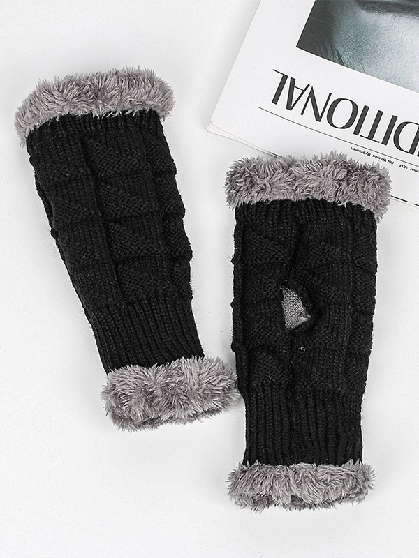 Guantes de punto sin dedos gruesos y cálidos con forro polar-2