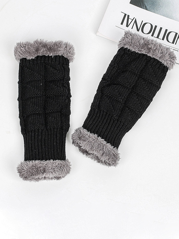 Guantes de punto sin dedos gruesos y cálidos con forro polar-4